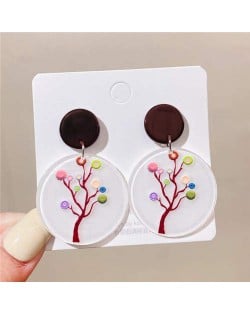 Artistic Colorful Tree Design High Fashion Round Acrylic Women Dangle Wholesale Earrings