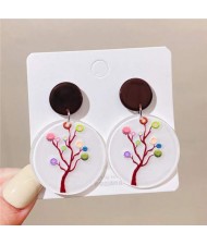 Artistic Colorful Tree Design High Fashion Round Acrylic Women Dangle Wholesale Earrings