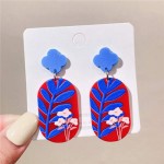 Blue Leaves and Pink Flower Combo Design U.S. High Fashion Women Wholesale Earrings