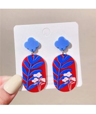 Blue Leaves and Pink Flower Combo Design U.S. High Fashion Women Wholesale Earrings