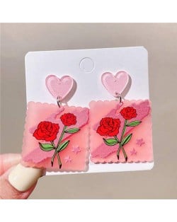 Romantic Rose Stamp Shape Summer Fashion Acrylic Wholesale Earrings