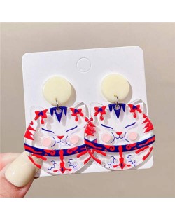 Comic Doodle Trendy Lady Round Shape White Dangle Wholesale Earrings