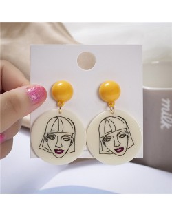 Comic Doodle Japanese Lucky Cat Design Round Shape Dangle Wholesale Earrings