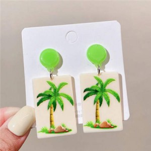 Rectangular Coconut Tree Summer Fashion Women Wholesale Drop Earrings