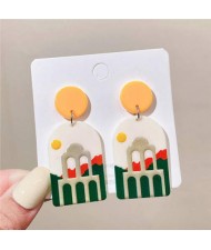 Pavilion in the Sunset Cartoon Fashion Irregular Shape Women Dangle Earrings