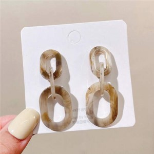 Hooked Link Design European High Fashion Exaggerated Style Women Wholesale Dangle Earrings - Brown