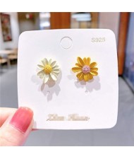 Korean Style Contrast Color Daisy Design Women Stud Earrings - White and Yellow