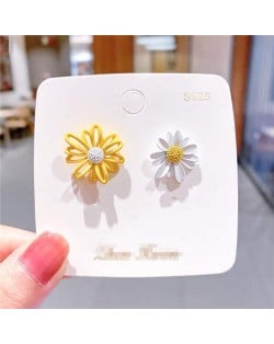 Unique Hollow Flower and Chrysanthemum Combo Design Korean Fashion Wholesale Stud Earrings - Yellow and White