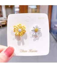 Unique Hollow Flower and Chrysanthemum Combo Design Korean Fashion Wholesale Stud Earrings - Yellow and White