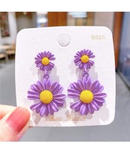 Contrast Colors Chrysanthemum Unique Drop Design Women Wholesale Costume Earrings - Violet