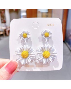 Contrast Colors Chrysanthemum Unique Drop Design Women Wholesale Costume Earrings - White