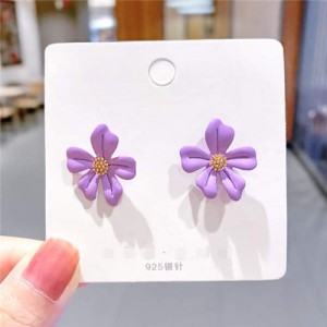 Romantic Flower Design U.S. Style Fashionable Women Wholesale Costume Earrings - Purple