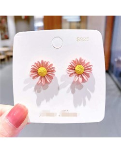 Cute Daisy Design Floral Fashion Women Wholesale Stud Earrings - Pink