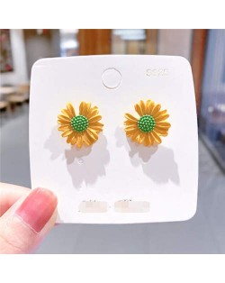 Cute Daisy Design Floral Fashion Women Wholesale Stud Earrings - Yellow