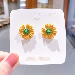 Cute Daisy Design Floral Fashion Women Wholesale Stud Earrings - Yellow