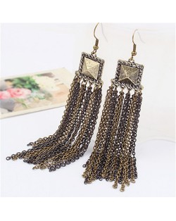 Vintage Metallic Square Fashion Tassels Earrings