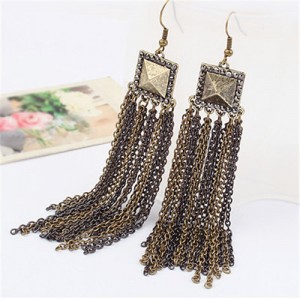 Vintage Metallic Square Fashion Tassels Earrings