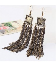 Vintage Metallic Square Fashion Tassels Earrings