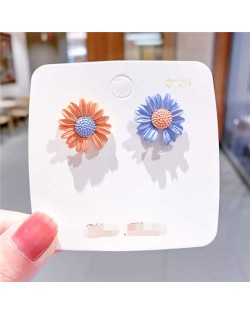 Cute Daisy Design Floral Fashion Women Wholesale Stud Earrings - Blue and Pink