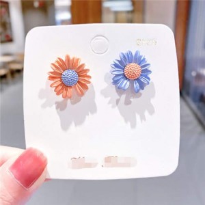Cute Daisy Design Floral Fashion Women Wholesale Stud Earrings - Blue and Pink