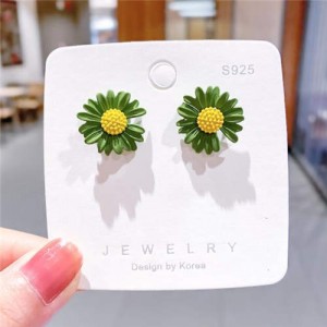 Cute Daisy Design Floral Fashion Women Wholesale Stud Earrings - Green