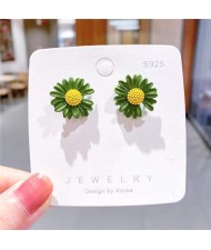 Cute Daisy Design Floral Fashion Women Wholesale Stud Earrings - Green
