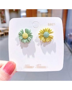 Cute Daisy Design Floral Fashion Women Wholesale Stud Earrings - Light Green and Yellow