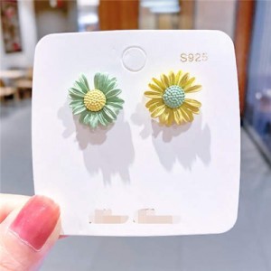 Cute Daisy Design Floral Fashion Women Wholesale Stud Earrings - Light Green and Yellow