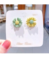 Cute Daisy Design Floral Fashion Women Wholesale Stud Earrings - Light Green and Yellow