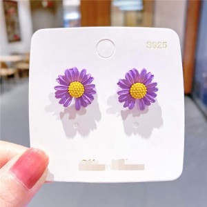 Cute Daisy Design Floral Fashion Women Wholesale Stud Earrings - Purple