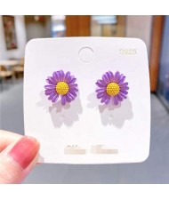 Cute Daisy Design Floral Fashion Women Wholesale Stud Earrings - Purple