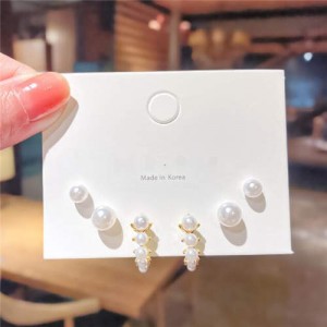 Korean Trend Pearl Fashion Kpop Stud Earrings Combo Set