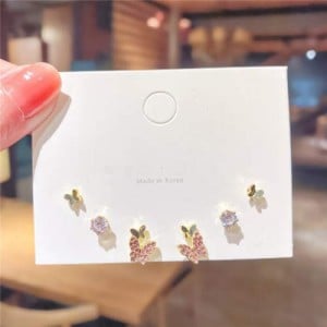 Rhinestone Butterflies Combo Korean Fashion Women Wholesale Stud Earrings Set