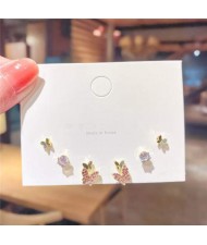 Rhinestone Butterflies Combo Korean Fashion Women Wholesale Stud Earrings Set