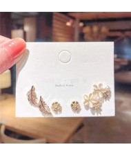 Romantic Opal Flowers and Leaves Combo Korean Fashion Women Stud Earrings Set