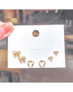 Korean Fashion Ginkgo Leaves and Butterfly Combo Women Stud Earrings Set