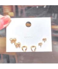 Korean Fashion Ginkgo Leaves and Butterfly Combo Women Stud Earrings Set