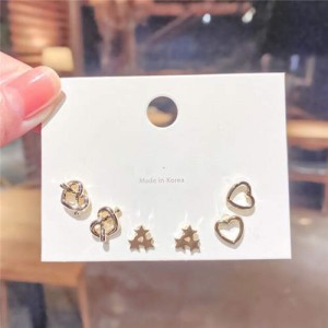 Stars and Hearts Combo U.S. Fashion Women Stud Wholesale Earrings Set