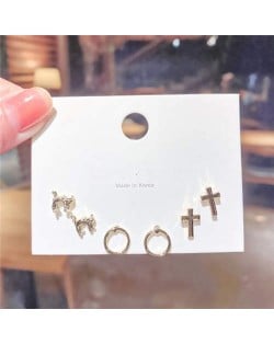 Cat and Cross Combo Design U.S. Fashion Women Stud Wholesale Earrings Set