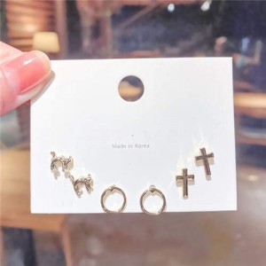 Cat and Cross Combo Design U.S. Fashion Women Stud Wholesale Earrings Set