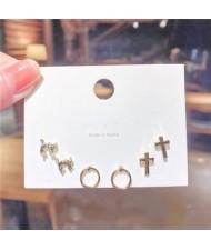 Cat and Cross Combo Design U.S. Fashion Women Stud Wholesale Earrings Set