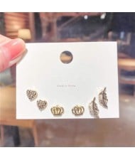 Crown and Feather Love Heart Fashion Women Stud Wholesale Earrings Set
