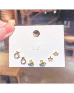 Swan and Crown Combo Korean Fashion Elegant Wholesale Earrings Set