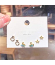 Swan and Crown Combo Korean Fashion Elegant Wholesale Earrings Set