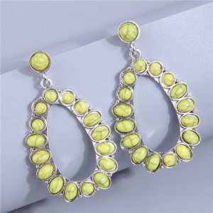 Vintage Yellow Turquoise Waterdrop Hoop Design Women Wholesale Dangle Earrings