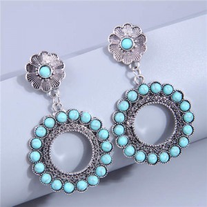 Vintage Turquoise Round Dangle Hoop Women Wholesale Earrings