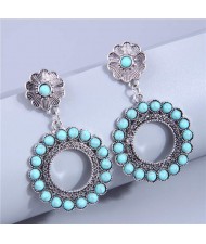 Vintage Turquoise Round Dangle Hoop Women Wholesale Earrings