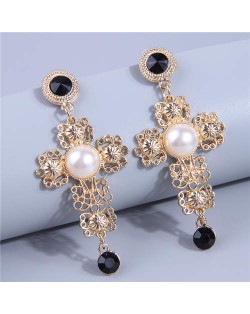 Vintage Golden Cross High Fashion Women Bold Style Dangle Wholesale Costume Earrings