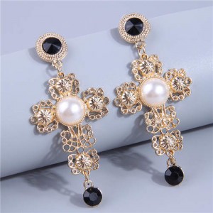 Vintage Golden Cross High Fashion Women Bold Style Dangle Wholesale Costume Earrings