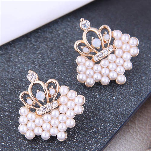 Women Crown Pearl Earrings  